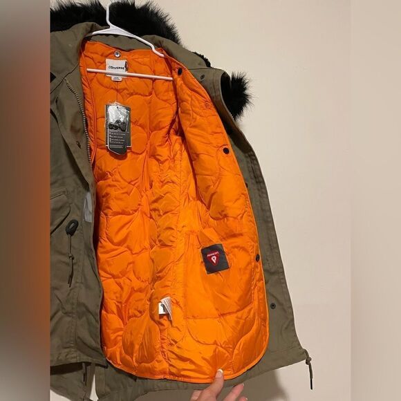 Converse Khaki Shield Storm Parka With Faux Fur Lined Hood - Picture 12 of 16